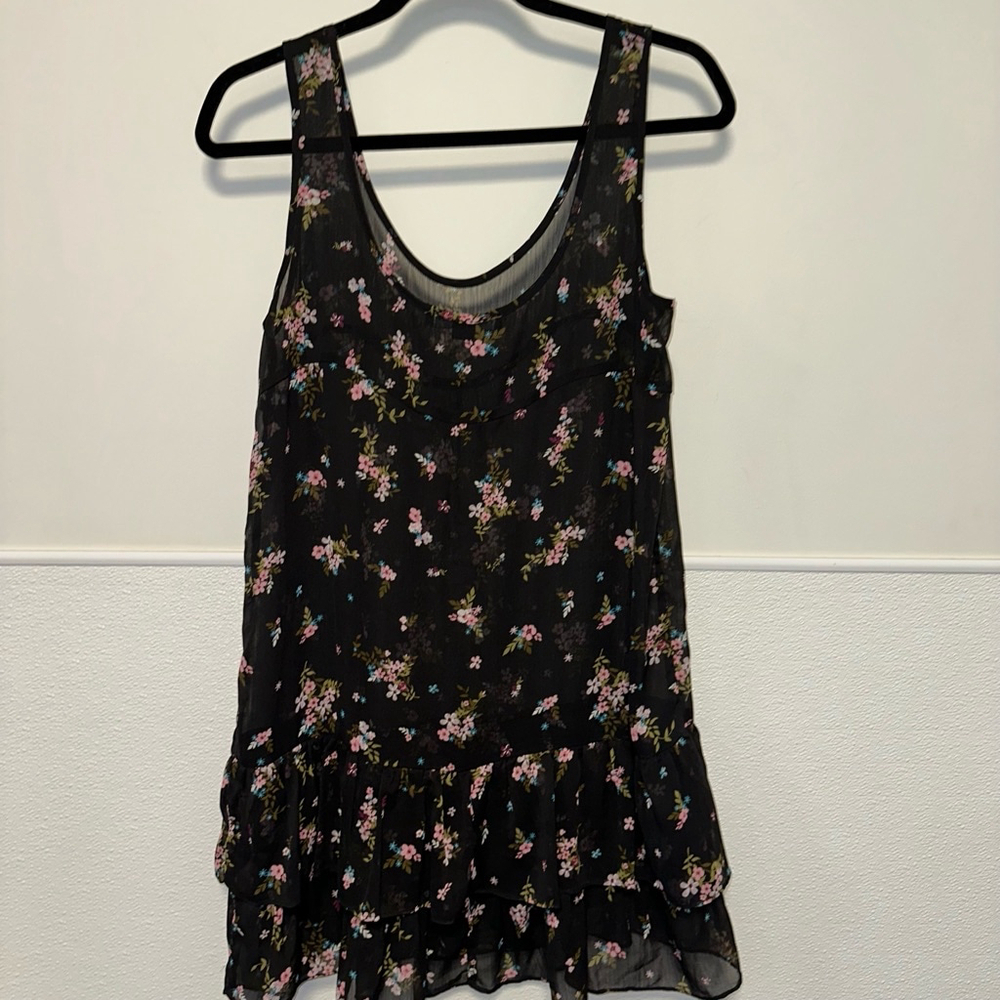 Women's XXI Forever 21 Dress Size M Medium Black Floral Sheer Ruffles - Picture 3 of 8